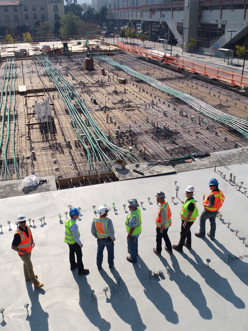 construction team huddle