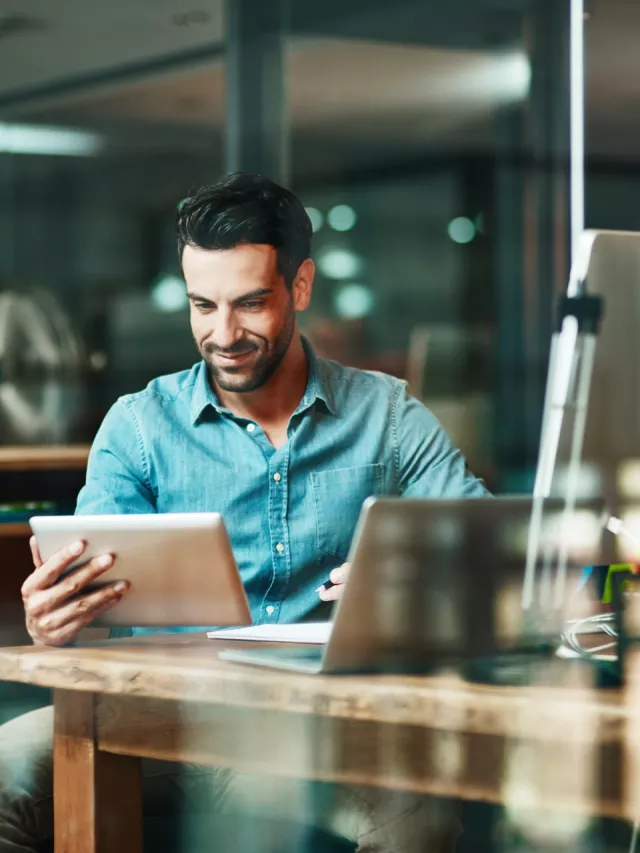 man using tablet