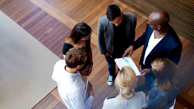 View down of colleagues gathered